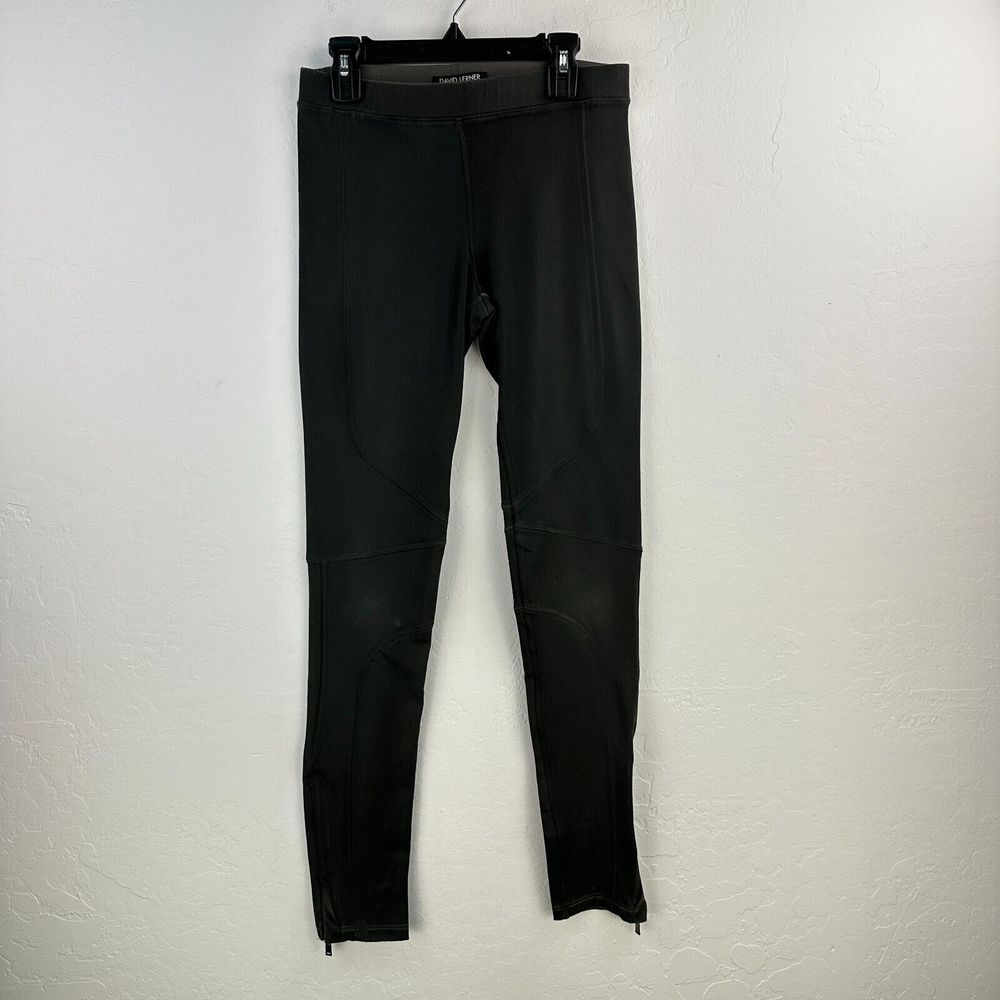 David‎ Lerner Moto Leggings Womens M Green Stretch Ankle Zipper Elastic Waist